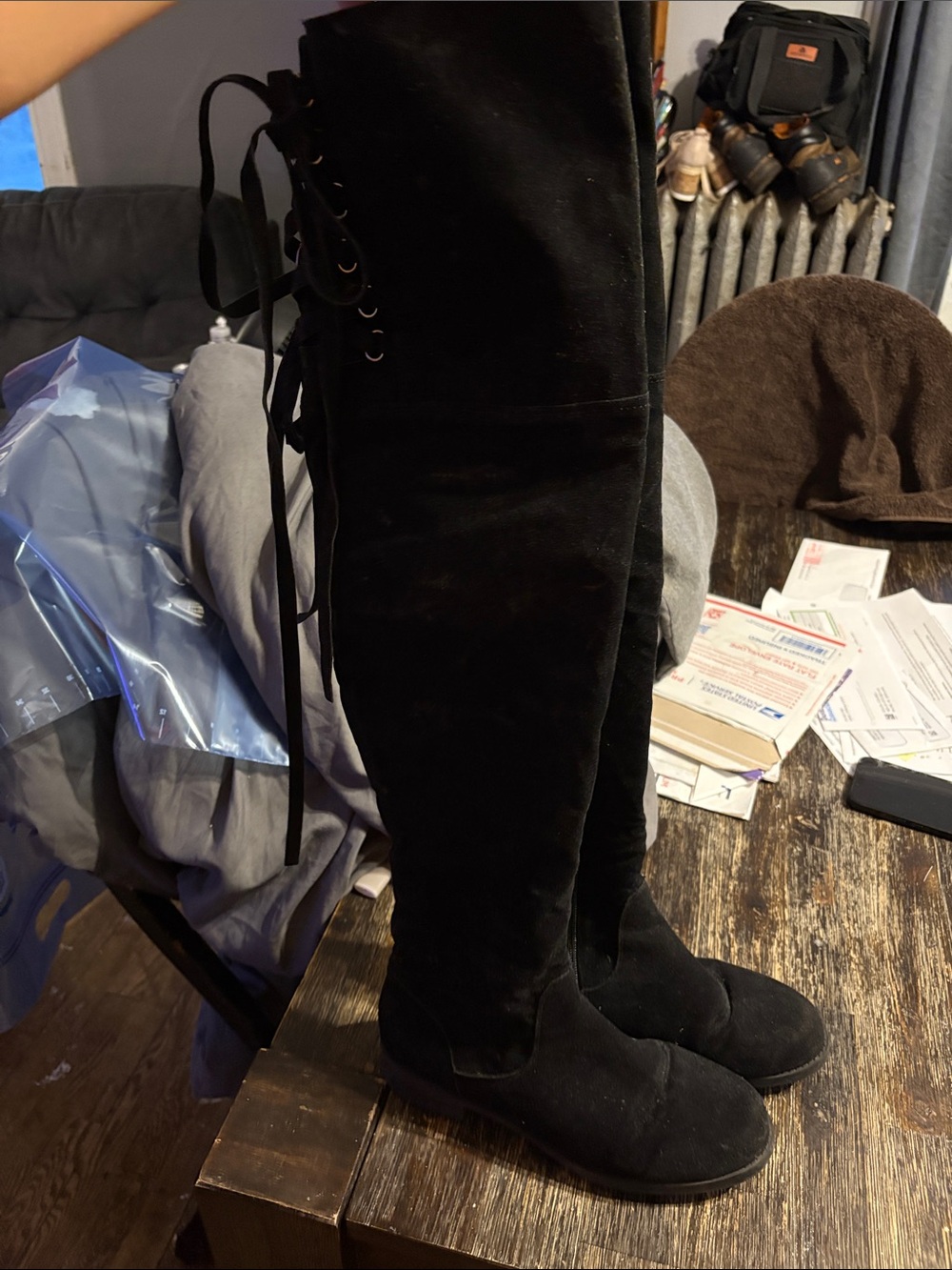 JustFab Black Lace-Up Over-the-Knee Boots